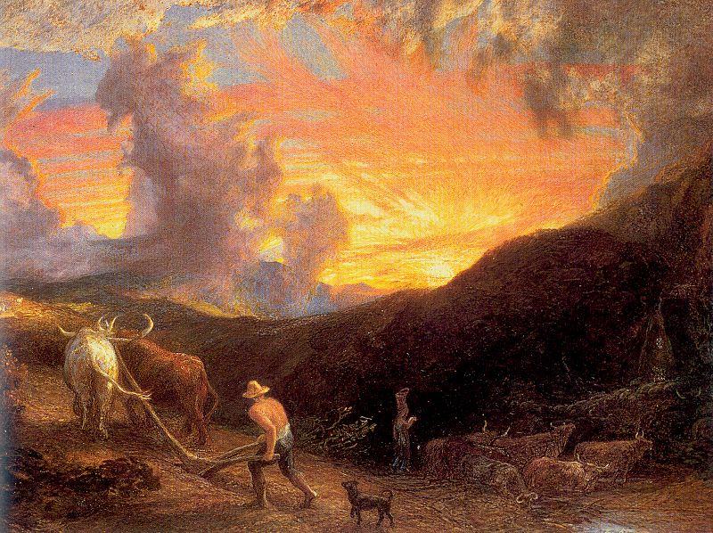 Palmer, Samuel Ploughing at Sunset Sweden oil painting art